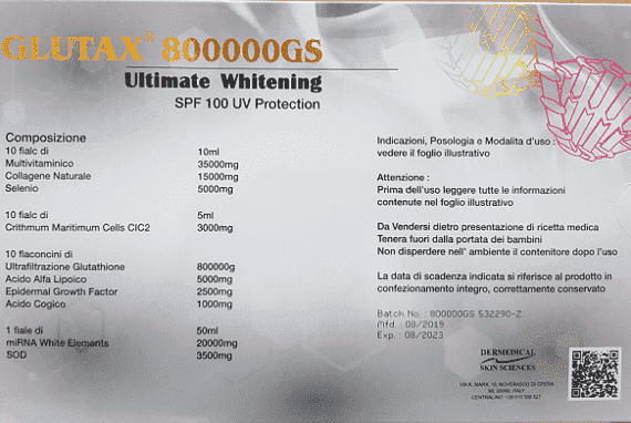 Glutax 800000GS Ultimate Whitening SPF 100 UV Protection 10 Sessions Injection